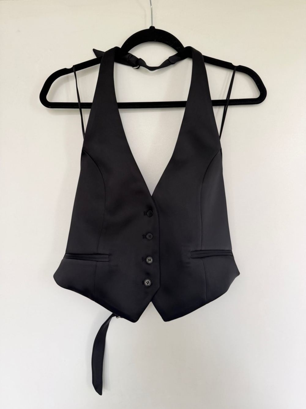 Zara Black Satin Halter Vest Top